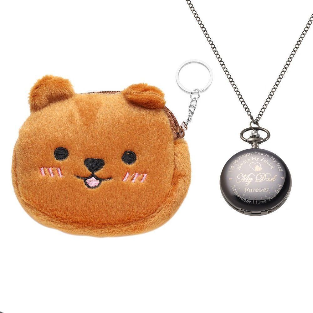 STRADA Dad Laser Pattern Pocket Watch with Chain (31 Inches)